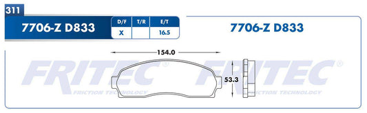 M-7706-Z BALATAS (7706-D833) R.D. TRUCK EXPLORER 2001-2005 FORD TRUCK RANGER 2003-2012 MAZDA TRUCK B2300 2003-2010 MA FORD