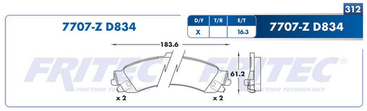 M-7707-Z BALATAS (7707-D834) R.T. TRUCK ESCALADE 2002-2006 CHEVROLET TRUCK AVALANCHE 1500 2002-2006 CHEVROLET TRUCK S CADILLAC