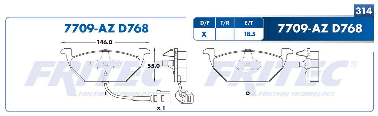 M-7709-AZ PADS (7709A-D768) RD A3 1997-1997 AUDI A3 2006-2008 SEAT TOLEDO R16 2001-2007 VOLKSWAGEN BEETLE 2000-20 AUDI