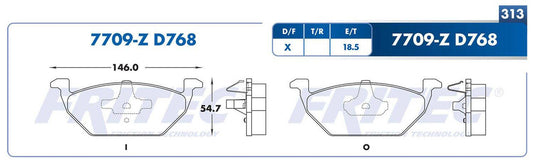 M-7709-Z BALATAS (7709-D768) R.D. TOLEDO R15 2001-2007 VOLKSWAGEN BEETLE 1999-2011 VOLKSWAGEN BEETLE ROTOR 280MM 2011 SEAT