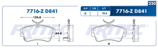 M-7716-Z BALATAS (7716-D841) R.D. PT CRUISER 2001-2010 DODGE NEON SRT4 2003-2005 CHRYSLER