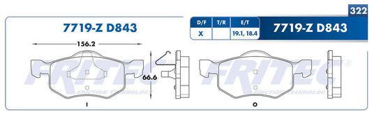 M-7719-Z BALATAS (7719-D843) R.D. TRUCK ESCAPE 2001-2007 MAZDA TRUCK TRIBUTE 2001-2006 MAZDA TRUCK TRIBUTE 2005-2006 FORD