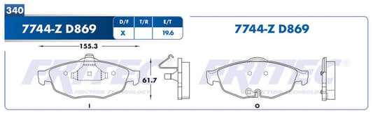 M-7744-Z BALATAS (7744-D869) R.D. CIRRUS 2001-2006 CHRYSLER SEBRING 2001-2006 DODGE STRATUS 2001-2006 CHRYSLER