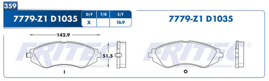 M-7779-Z1 BALATAS (7779-D1035) R.D. AVEO 2004-2018 OPTRA 2004-2010 SPARK 2013-2014 G3 2009-2010 SUZUKI RENO 2005-2008 GENERAL MOTORS