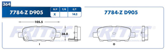 M-7784-Z BALATAS (7784-D905) R.T. G35 2003-2007 INFINITI M45 2006-2009 INFINITI TRUCK FX35 2003-2008 INFINITI TRUCK F INFINITI