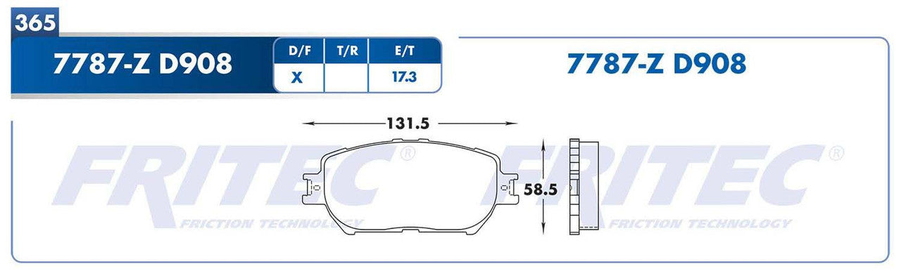 M-7787-Z BALATAS (7787-D908) R.D. IS250 2013-2016 TOYOTA CAMRY 2002-2006 LEXUS