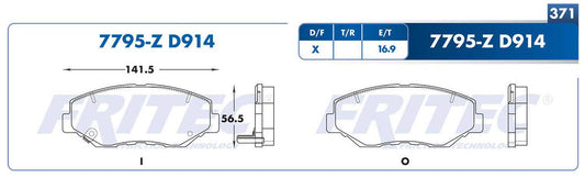 M-7795-Z BALATAS (7795-D914) R.D. ILX 2013-2016 HONDA ACCORD 2006-2017 HONDA CIVIC 2012-2015 HONDA FIT 2013-2014 HOND ACURA