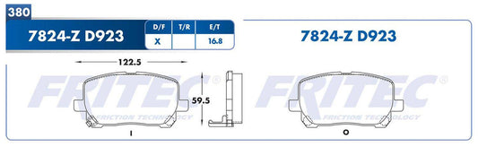 M-7824-Z BALATAS (7824-D923) R.D. TRUCK VIBE 2003-2008 TOYOTA COROLLA 2003-2008 TOYOTA COROLLA 2004-2008 TOYOTA MATRI PONTIAC