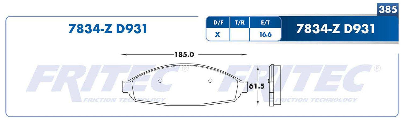 M-7834-Z BALATAS (7834-D931) R.D. CROWN VICTORIA 2003-2011 FORD GRAND MARQUIS 2003-2011 LINCOLN TOWN CAR 2003-2011 ME FORD