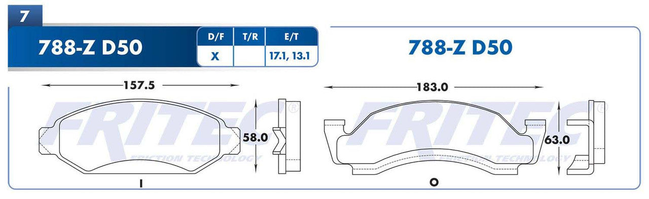 M-788-Z PADS (788-D50) RD TRUCK B100 1980-1981 FORD TRUCK B150 1982-1985 FORD TRUCK B200 1990-1992 FORD TRUCK F FORD