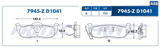 M-7945-Z BALATAS (7945-D1041) R.T. TRUCK QX56 2004-2010 JEEP COMMANDER 2006-2010 JEEP GRAND CHEROKEE 2005-2010 NISSAN INFINITI