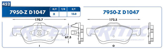 M-7950-Z BALATAS (7950-D1047) R.D. TRUCK ESCAPE 2005-2012 ESCAPE HYBRID 2008-2012 MAZDA TRUCK TRIBUTE 2005-2011 MERCU FORD