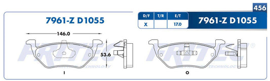 M-7961-Z BALATAS (7961-D1055) R.T. TRUCK ESCAPE 2001-2009 FORD TRUCK ESCAPE HYBRID 2008-2012 MAZDA TRUCK TRIBUTE 2005 FORD