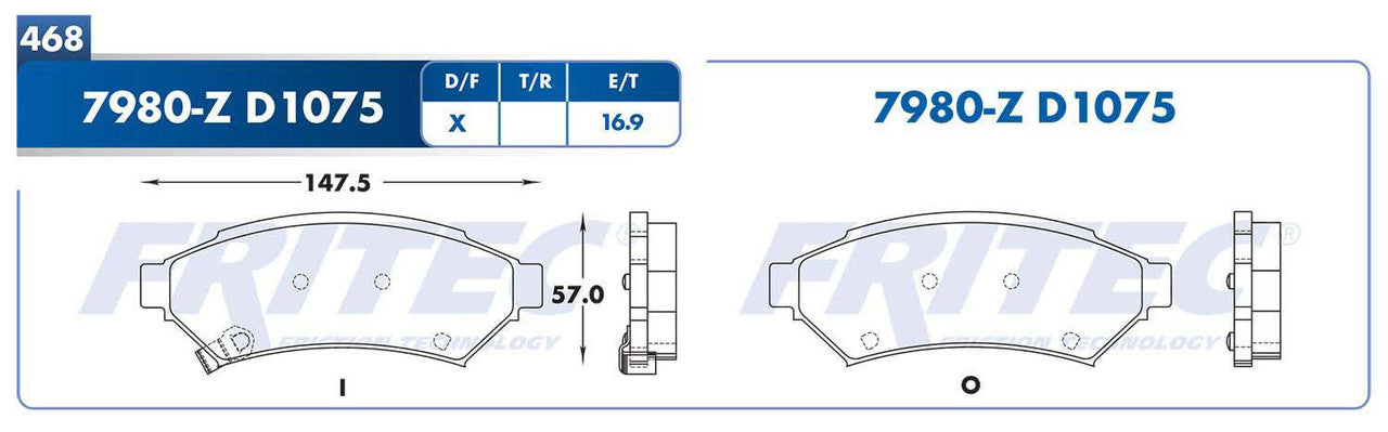 M-7980-Z BALATAS (7980-D1075) R.D. ALLURE 2005-2009 BUICK LACROSSE 2005-2009 BUICK TRUCK TERRAZA 2005-2007 CHEVROLET BUICK