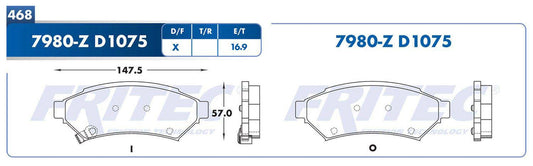 M-7980-Z BALATAS (7980-D1075) R.D. ALLURE 2005-2009 BUICK LACROSSE 2005-2009 BUICK TRUCK TERRAZA 2005-2007 CHEVROLET BUICK