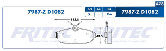 M-7987-Z BALATAS (7987-D1082) R.T. MUSTANG 2005-2011 FORD MUSTANG GT BREMBO MAN TRANS 2014-2015 FORD