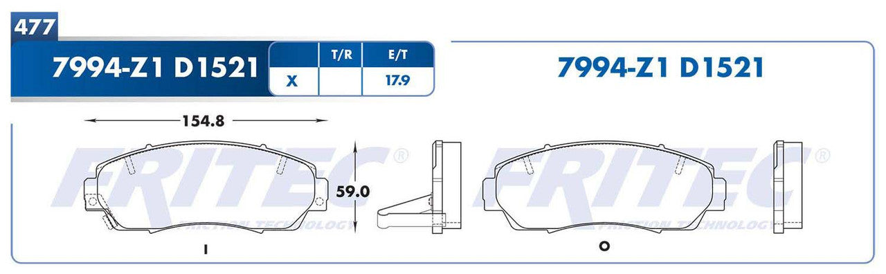 M-7994-Z1 BALATAS (7994-D1521) R.D. TRUCK RDX 2005-2012 HONDA ACCORD CROSSTOUR 2010-2015 HONDA TRUCK ODYSSEY 2005-2015 ACURA