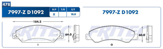 M-7997-Z BALATAS (7997-D1092) R.D. TRUCK ESCALADE 2007-2007 CHEVROLET TRUCK AVALANCHE 2007-2007 CHEVROLET TRUCK SILVE CADILLAC