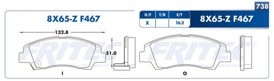 M-8X65-Z BALATAS (8X65-F467 )( 9159-D1935) R.D. GRAND I10 SEDÁN & HATCHBACK 2015-2016 HYUNDAI