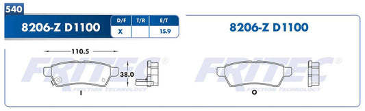 M-8206-Z BALATAS (8206-D1100) R.T. TRUCK FRONTIER 2005-2013 FRONTIER PRO4X 2014-2020 2005-2013 NISSAN TRUCK XTERRA 20 NISSAN