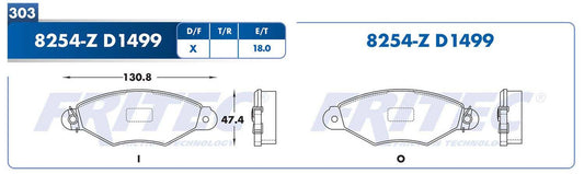 M-8254-Z BALATAS (8254-D1499) R.D. 106 1997-2000 PEUGEOT 306 1997-1997 RENAULT TRUCK KANGOO 2004-2011 RENAULT TRUCK K PEUGEOT