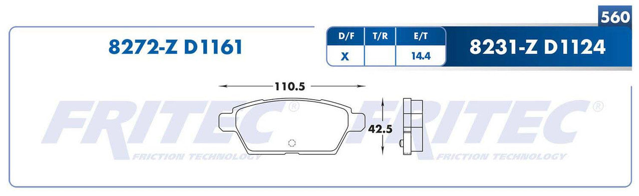 M-8272-Z BALATAS (8272-D1161) R.T. FUSION 2006-2012 LINCOLN MKZ 2007-2012 LINCOLN ZEPHYR 2006-2006 MAZDA 6 2006-2013 FORD