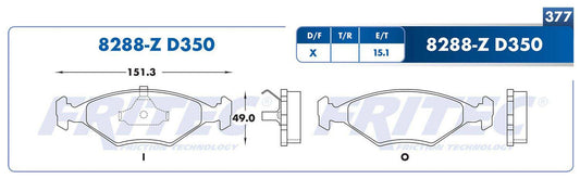 M-8288-Z BALATAS (8288-D350) R.D. POINTER ROTOR VENTILADO 1999-2009 VOLKSWAGEN