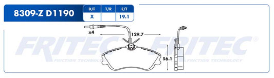 M-8309-Z BALATAS (8309-D1190) R.D. 306 2001-2002 PEUGEOT TRUCK PARTNER 2008-2008 PEUGEOT