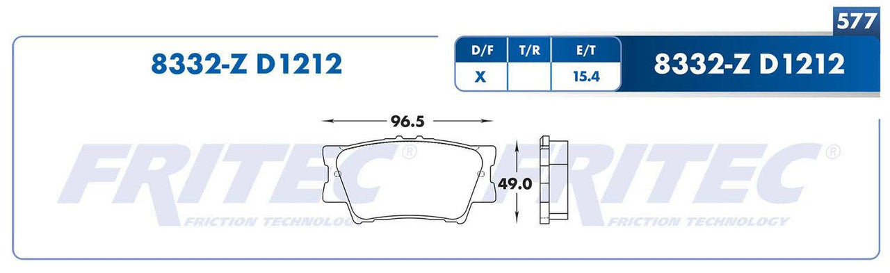 M-8332-Z BALATAS (8332-D1212) R.T. ES300H 2013-2016 LEXUS ES350 2013-2016 PONTIAC TRUCK VIBE 2009-2010 TOYOTA AVALON LEXUS