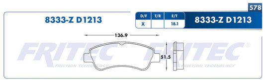 M-8333-Z BALATAS (8333-D1213) R.D. 206 2001-2008 PEUGEOT TRUCK GRAND RAID 2007-2012 PEUGEOT TRUCK PARTNER 2009-2012 P PEUGEOT