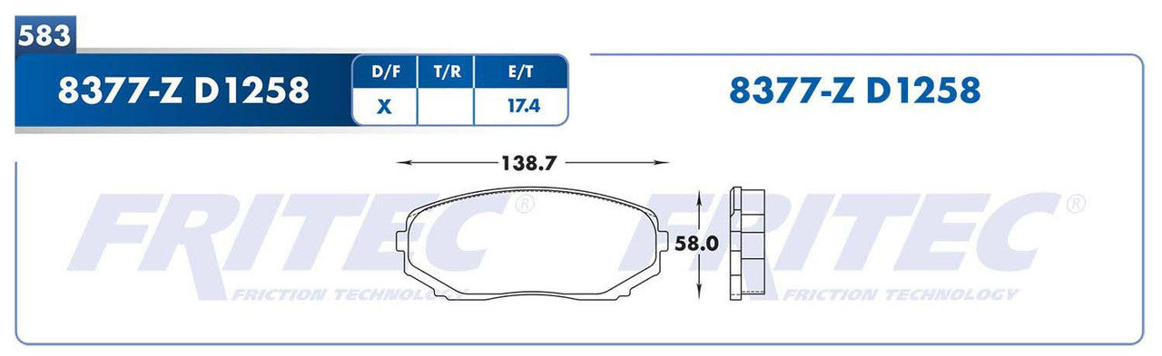 M-8377-Z BALATAS (8377-D1258) R.D. TRUCK EDGE 2007-2015 LINCOLN TRUCK MKX 2007-2010 LINCOLN TRUCK MKX 2011-2013 MAZDA FORD