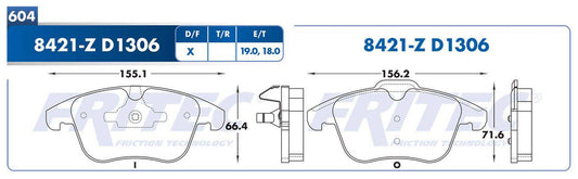 M-8421-Z BALATAS (8421-D1306) R.D. ROVER LR2 2008-2015 LAND ROVER RANGE ROVER EVOQUE 2012-2015 VOLVO S60 2011-2017 VO LAND ROVER