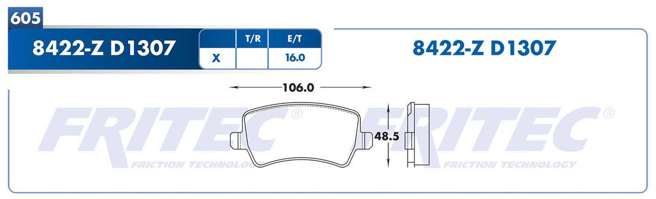 M-8422-Z BALATAS (8422-D1307) R.T. ROVER RANGE ROVER EVOQUE 2012-2015 VOLVO S60 2011-2017 VOLVO S80 2007-2016 VOLVO T LAND ROVER