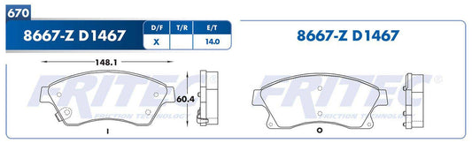 M-8667-Z BALATAS (8667-D1467) R.D. TRAX 2013-2017 BUICK ENCORE 2013-2017 VERANO 2013-2017 CADILLAC ATS 2013-2017 GENERAL MOTORS