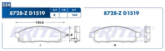 M-8728-Z BALATAS (8728-D1519) R.D. TRUCK L200 2009-2019 MITSUBISHI TRUCK MONTERO 2009-2012 MITSUBISHI TRUCK MONTERO S MITSUBISHI