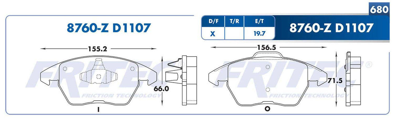 M-8760-Z BALATAS (8760-D1107) R.D. JETTA A6 GLI 2012-2016 BEETLE 2014-2016 VOLKSWAGEN