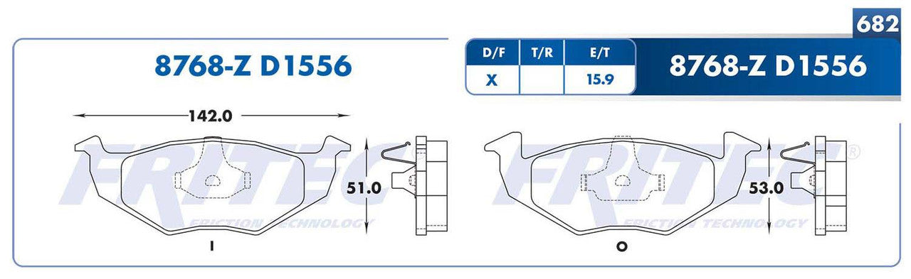 M-8768-Z BALATAS (8768-D1556) R.D. DERBY 1994-1999 VOLKSWAGEN GOL 2010-2011 VOLKSWAGEN JETTA A2 1989-1992 VOLKSWAGEN