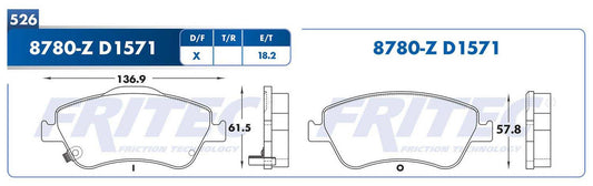 M-8780-Z BALATAS (8780-D1571) R.D. COROLLA 2007-2011 TOYOTA COROLLA 2009-2011 TOYOTA