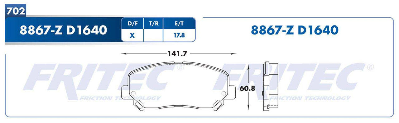 M-8867-Z BALATAS (8867-D1640) R.D. DART 2013-2016 JEEP CHEROKEE 2014-2020 CHRYSLER 200 2015-2016 DODGE