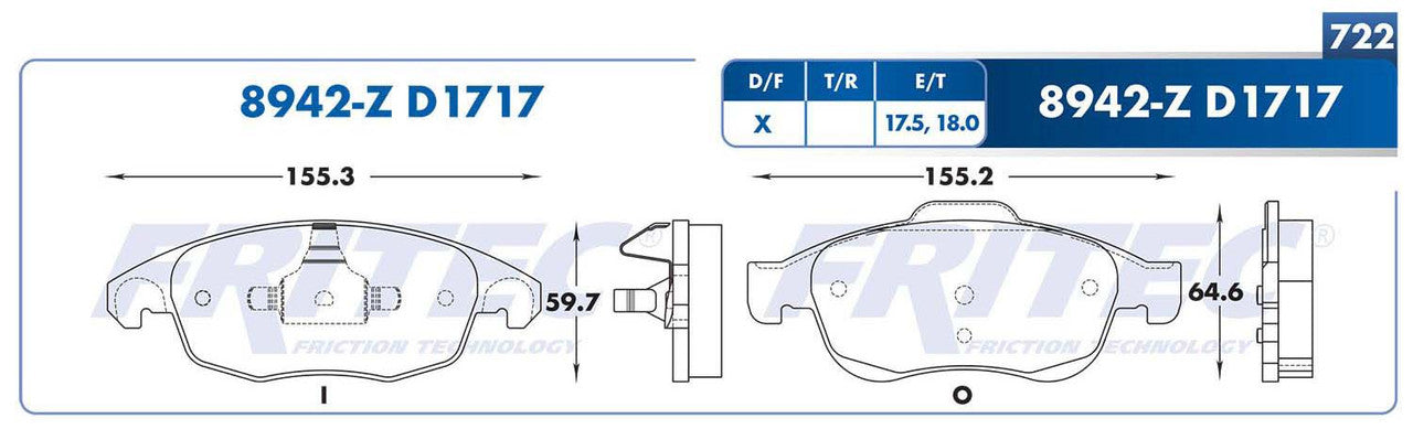 M-8942-Z BALATAS (8942-D1717) R.D. PARTNER TEPEE PARTNER HDI 2013-2019 PEUGEOT