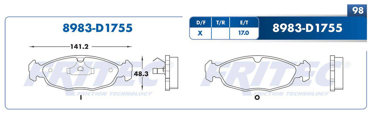 M-8983-Z BALATAS (8983-D1755) R.D. CHEVY 1994-2012 GENERAL MOTORS