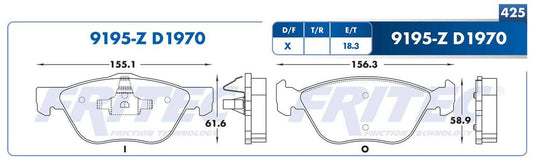 M-9195-Z PADS (9195-D1970) RD 700 2015-2020 CLUB CAB FIAT STRADA 11-14 RAM