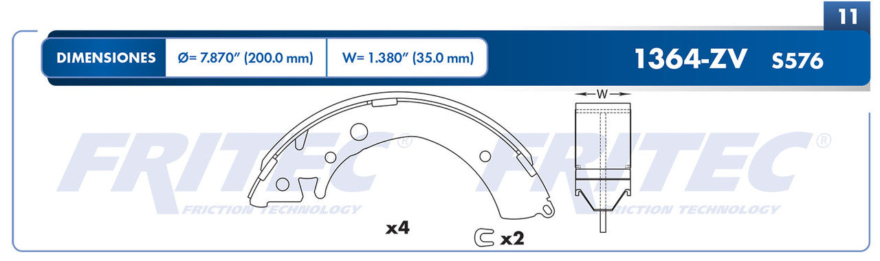 OW-1364-ZV BALATAS (1364-S576) EL 1997-1999 HONDA CIVIC 1992-2011 FIT 2007-2008 FIT EX MEX 2010-2011 FIT LX MEX 2010-20 ACURA