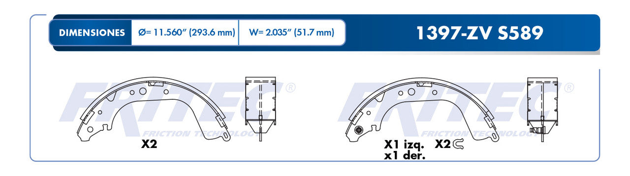 OW-1397-ZV ZAPATA DE FRENOS 1397-S589 4RUNNER 90/00 PICKUP 90/95 T100 93/98 TACOMA 95/99 TOYOTA