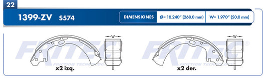 OW-1399-ZV ZAPATA DE FRENOS 1399-S1026 DODGE TRUCK H100 MEX 2008/2014 DODGE