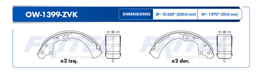 OW-1399-ZVK ZAPATA DE FRENOS NISSAN D21 1990-1994 FRONTIER 1998-2004 PATHFINDER 1990-1994PICKUP 4WD 2009-2013 NISSAN