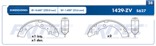 OW-1429-ZV BALATAS (1429-S627) ACCORD 1990-2007 CIVIC 2003-2013 CR-V 1997-2001 FIT 2013-2013 BR-V 2018-2021 HONDA