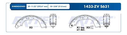 OW-1433-ZV ZAPATA DE FRENOS 1433-S631 INFINITI QX4 1997/2003 NISSAN FRONTIER 1998/2004 PATHFINDER 1996/2004 PICKUP 1995/1997 D21 NISSAN