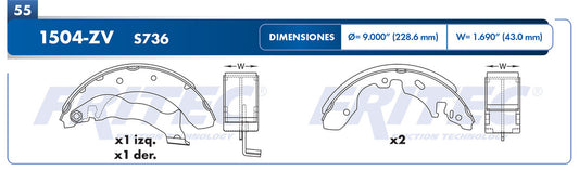 OW-1504-ZV BALATAS (1504-S736) CONTOUR 2000-2000 MYSTIQUE MEX 1999-2000 FORD TRUCK COURIER MEX 2001-2009 COURIER XL MEX FORD