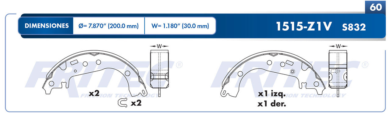 OW-1515-Z1V BALATAS (1515-S832) COROLLA 2004-2008 PRIUS 2004-2008 TOYOTA